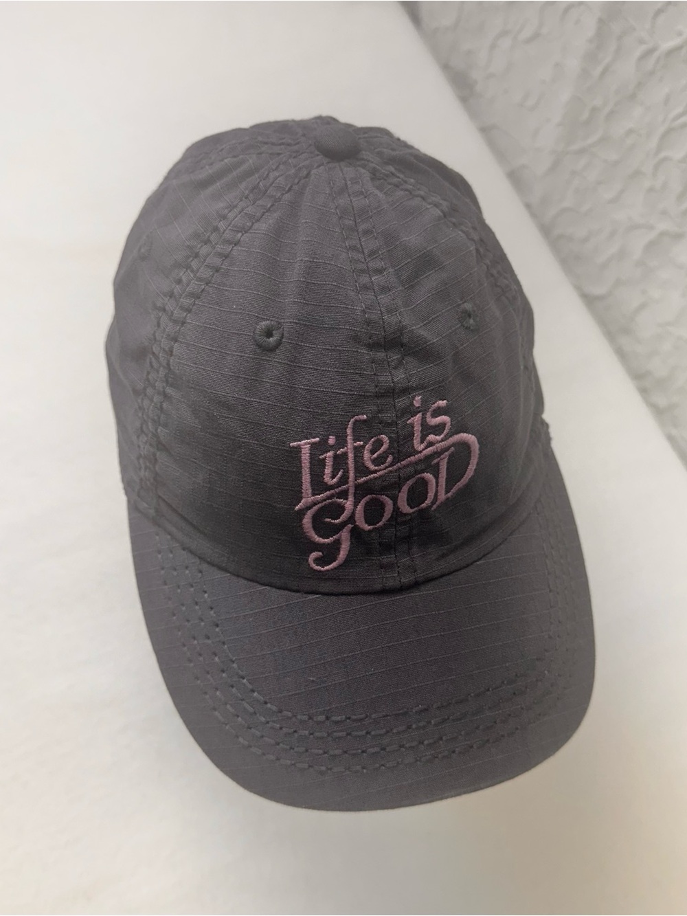 Life Is Good Women's Charcoal Cap with Pink Script Logo